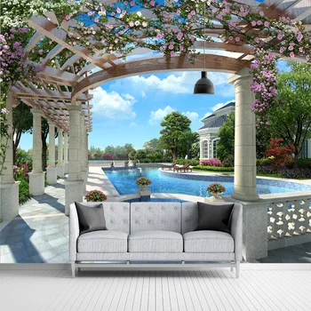 3D yüzme havuzu high-end lüks villa balkon bahçe yüzme havuzu alanı özelleştirilmiş duvar kağıdı