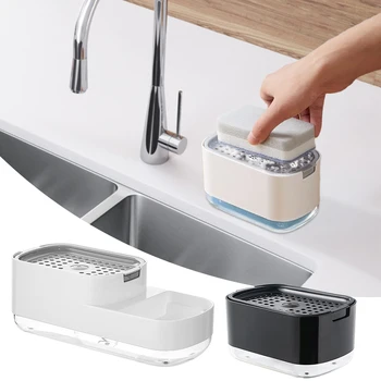 Bulaşık deterjanı Dağıtıcı için Sünger Tutucu ile mutfak tezgahı Lavabo manuel pres Bulaşık Deterjanı pompalı dağıtıcı Fırça ile Set
