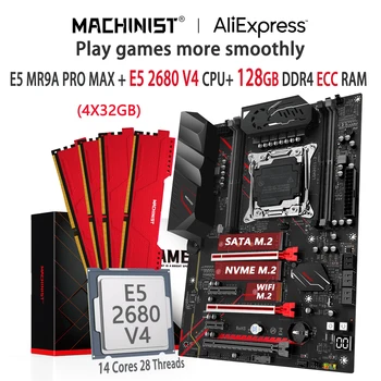 MAKİNİST MR9A PRO MAX X99 Anakart Seti LGA 2011-3 Kiti Xeon E5 2680 V4 CPU 4x32 = 128GB DDR4 ECC RAM Bellek SSD NVME M. 2 ATX