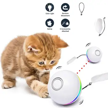 Otomatik Akıllı Kedi Oyuncak Top İnteraktif Catnip USB Şarj Edilebilir Kendinden Dönen Renkli Led Tüy Bells Oyuncaklar Kediler Yavru için