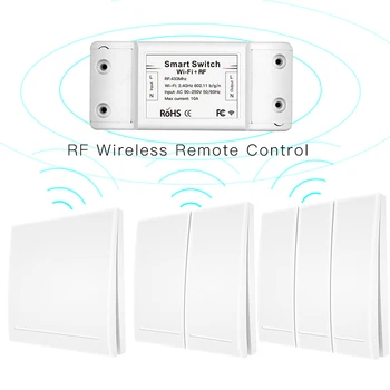 RF433 110V 220V Alıcı WiFi RF Kablosuz Uzaktan Ses Kontrol Anahtarı Akıllı Yaşam Tuya APP Çalışır Alexa Google Ev İçin pil yok