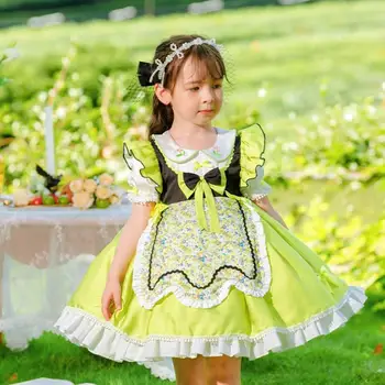 Yaz Yeni çocuk İspanyol Lolita Prenses Balo Yay Dantel Baskı Tasarım Doğum Günü Partisi Paskalya Bayram Kız Elbise A2574