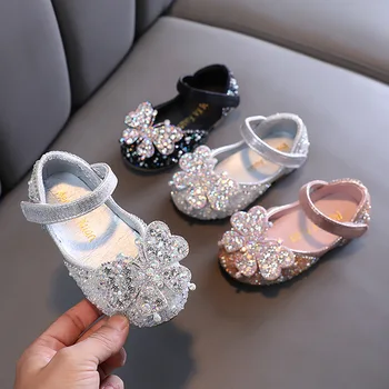 Kızlar Prenses elmas taklidi kelebek deri ayakkabı performans dans ayakkabıları