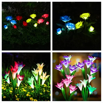 Güneş bahçe ışıkları güneş ışıkları açık zambak gül ışıkları çiçek kazık su geçirmez LED ayçiçeği güneş ışıkları çim Yard dekor