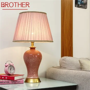 BROTHER Seramik masa lambaları Pembe Lüks Bakır masa ışığı Kumaş Ev Oturma Odası Yemek Odası Yatak Odası Ofis