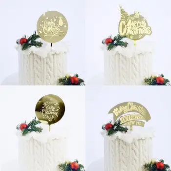Noel Akrilik Bayrakları Kek Topper Koleksiyonu Altın Noel Tema Kar Tanesi Glitter Seçtikleri Süslemeleri Kek Noel Baba Plug-in