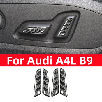 Audi için A4L A4 B9 2017-2020 Aksesuarları Araba Koltuğu Ayarlamak düğme kapağı Dekorasyon çıkartmaları Karbon Fiber Multimedya Trim İç