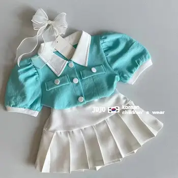 Bebek Kız Etek Seti 2023 Yeni çocuk Moda Kısa Kollu Gömlek çocuk Moda Etek 2 ADET Set Yaz Giyim