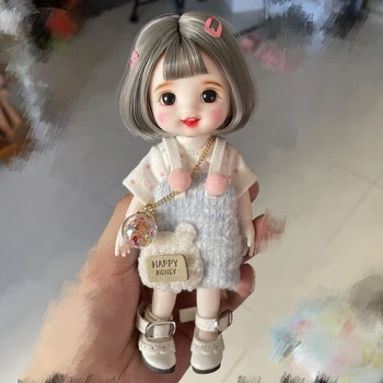 OB11 1/8 Ölçekli 16CM Sevimli Yüz BJD Prenses Bebek Peruk ve Giysi Tam Set Bebek Obitsu11 Vücut Figürü Çocuk Hediye Modeli Oyuncak