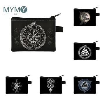 Iskandinav Runes Kozmetik Çantası Bayanlar Tuval Cüzdan Ouroboros Baskı bozuk para cüzdanı Kredi Kartı Kulaklık Tutucu Para Vikings Makyaj Çantaları