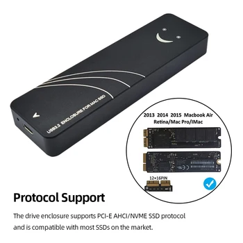 MacBook Air/Pro 13-17 için USB3. 2 Muhafaza 10 / 20Gbps Katı Hal Sürücü Harici Muhafaza Desteği PCI-E AHCI / NVME SSD Protokolü