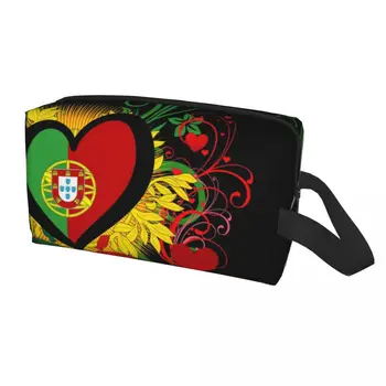 Portekiz Bayrağı Kalp Hediyeler kozmetik çantası Kadın Sevimli Büyük Kapasiteli Portekizce Makyaj Çantası Güzellik Depolama makyaj çantaları