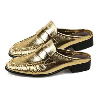 EAGSITY İngiliz tarzı altın kuruş loafer'lar katır ayakkabı ınek deri kadın topuk ayakkabı bayanlar rahat tembel deri ayakkabı üzerinde kayma
