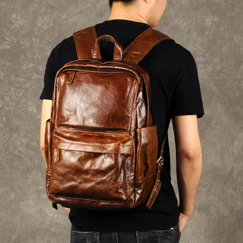 Moda bağbozumu yüksek kaliteli hakiki deri erkek sırt çantası rahat basit gerçek ınek derisi tasarımcıları lüks seyahat laptop sırt çantası