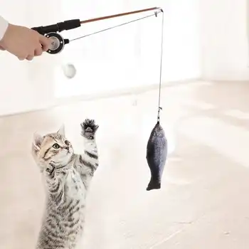 Geri çekilebilir Kedi Teaser Değnek Oyuncak İnteraktif Olta Simülasyon Balık Kediler için Evcil Hayvan Oyuncakları