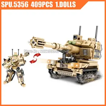 Ts88052-3 353 adet Askeri 2in1 Ordu Silah Plz-05 Kendinden tahrikli Silah Deformasyon Robot Çocuk Yapı Taşları Oyuncak Tuğla