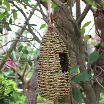 Asılı Kuş Evi Pastoral Tarzı Kuş Evi Doğal Elyaf İspinoz Kuş Yuva Kulübe Açık Kafes El dokuması Saman Halat Barınak Hideaway