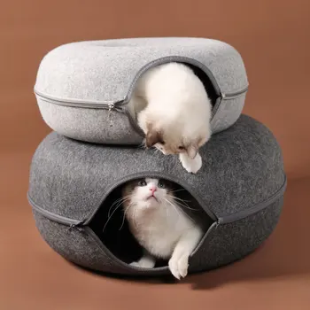 Pet Kedi Mağara Yatak Kediler Evi Sepeti Doğal Keçe Yuva Komik Yuvarlak Yumurta Tipi Yastık Mat ile Küçük Köpekler İçin Köpek Evcil Hayvan Oyuncak Hediye