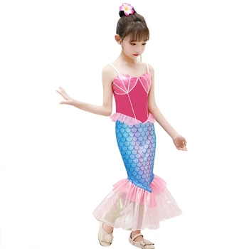 Kızlar Prenses Fishtail Elbise Kolsuz Askı Elbiseler Parti Cosplay Kostümleri