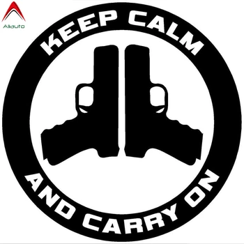 Aliauto Serin Araba Sticker Sakin Ol ve Devam Silah Kontrolü Otomobiller ve Motosikletler Stil Yansıtıcı Vinil Çıkartması,12cm*12cm