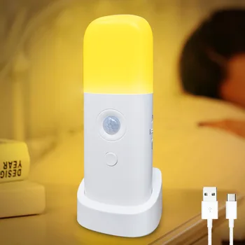 Başucu Hareket Sensörü Gece Lambası, USB şarj edilebilir masa lambası led ışık, 5 Seviyeleri Kısılabilir Akülü Gece Lambası Banyo Yatak Odası için