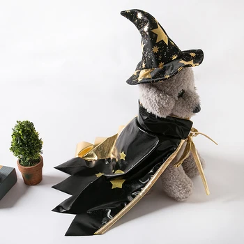 Komik Cosplay Cadılar Bayramı Pet Kedi Köpek Giysileri Kostüm Pet Cadılar Bayramı Kostüm Pelerin ve Sihirbazı Şapka Tatil Dekorasyon Parti Hediye