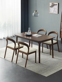 Masif ahşap yemek masaları ve sandalyeler küçük ev tipi İskandinav siyah ceviz ahşap masa Japon dikdörtgen masa