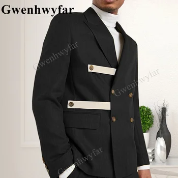 Gwenhwyfar 2023 Şık Siyah Renk Takım Elbise Beyaz Kayış Erkek Seti Slim Fit En İyi Erkek Damat Düğün Smokin Özel Blazer Pantolon