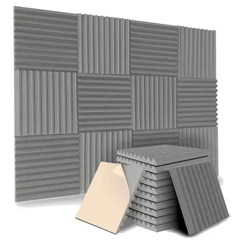 12 Paket Kendinden Yapışkanlı Akustik Paneller, Ses Geçirmez Köpük Paneller, Yüksek Yoğunluklu Ses Geçirmez Duvar Panelleri (Gri)