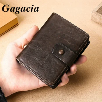 GAGACIA erkek cüzdan Yeni Erkekler Küçük RFID Engelleme Cep Çılgın At Hakiki deri cüzdan Flip ID bozuk para cüzdanı Erkek Mini Çanta