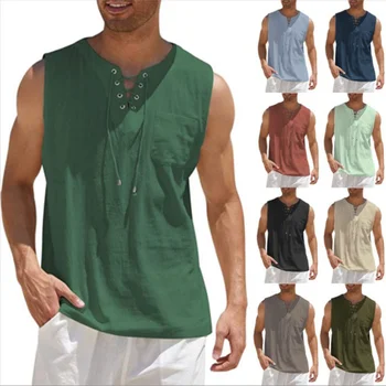 Yaz erkek Tatil Plaj Tankı Yelek Erkek Gömlek Yaka Kravat kolsuz tişört Moda Erkek Giyim