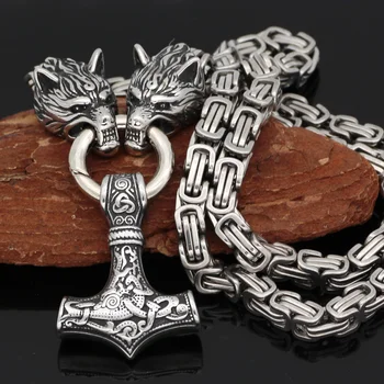Erkekler paslanmaz çelik Kurt başkanı iskandinav viking muska thor çekiç kolye kolye viking kral zinciri