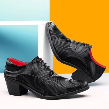 Iş Slip-On Resmi Düğün Kariyer iş ayakkabısı Yükseklik Artış 6cm erkek ayakkabısı Deri Yüksek Topuklu Elbise Ayakkabı 38-46