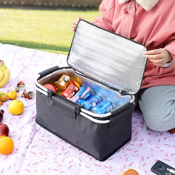 Çok işlevli Katlanır Piknik Kamp Öğle Çanta Büyük Kapasiteli Yalıtımlı soğutucu Kutu Serin Sepet Açık Taşınabilir Depolama Sepeti