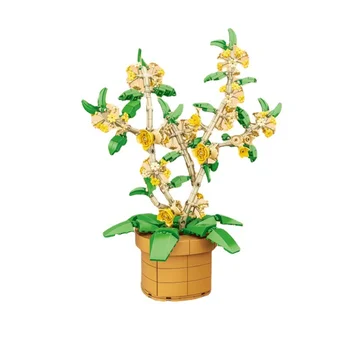 2023 Şehir Yaratıcılık Buket Çiçek Fragrans Bonsai Saksı Bitki Ev Dekorasyon Yapı Taşları Tuğla Oyuncaklar Hediye
