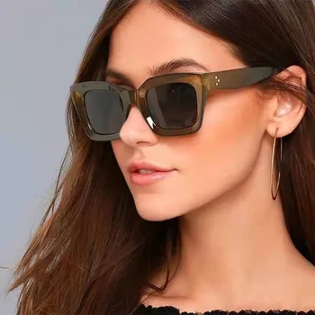 Moda Kalın Çerçeve Kare Güneş Gözlüğü Kadın Marka Tasarım Vintage Aynalı Boy Yeni Kedi Göz güneş gözlüğü Kadın Shades