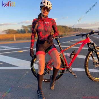 Kadın Kafitt Moda Uzun Kollu Bisiklet Triatlon Giyim Skinsuit Setleri 20D Ped Macaquinho Ciclismo Feminino Tulum Kitleri