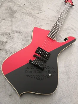 Mat Kırmızı Elektro Gitar Buz Ma Siyah Gitar Kabuk Bağlama Maun Boyun Seti Vücut H Pikap Sabit Köprü Siyah Tuner