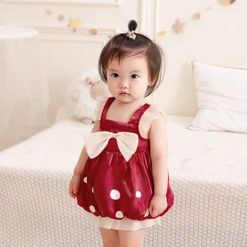 Moda Tüm Maç Bebek Kız Giysileri 2023 Yaz Yeni Kore Versiyonu Prenses İlmek Kolsuz Güzel ve Tatlı Kız Elbise