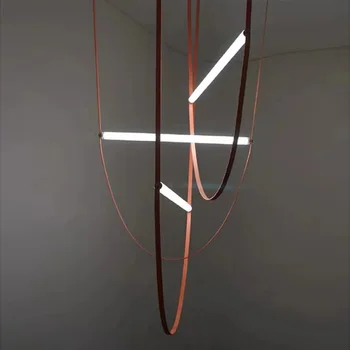 LED İtalyan Postmodern Tasarımcı Kemer Avize Uzun Deri Abajur Lambaları Ev Dekor Hanglamp Oturma Odası için Cilalar