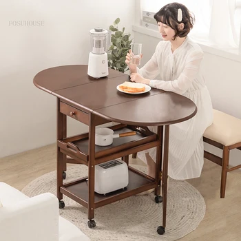Masif ahşap ev mobilyası Yemek Masaları Oturma Odası Çekmece Depolama Masası Yaratıcı Restoran Yan Dolapları Tekerlekler ile H