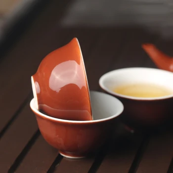 3 adet / grup 30ml Çin İnce Kung Fu çay bardağı seti Seramik Bardak Kırmızı Teaware Kil Kase Çay Töreni İçin Chaozhou Çay Fincanı