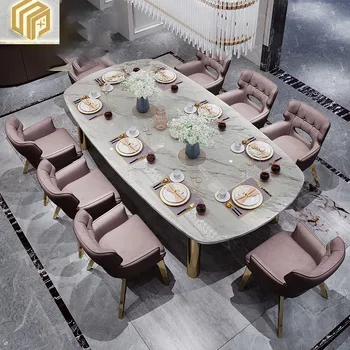 Mermer yemek masası ve sandalye kombinasyonu ışık lüks modern basit paslanmaz çelik ev yemek masası küçük aile tipi