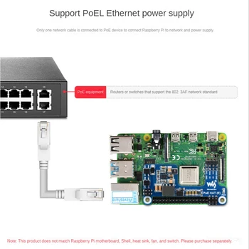 Waveshare PoE HAT (E) ahududu Pi için Ethernet üzerinden Güç genişletme kartı Ahududu Pi için 3B+ / 4B IEEE 802.3 Af 1 ADET