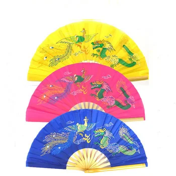 3 renk sarı / gül / mavi bambu Ejderha phoenix wushu hayranları dövüş sanatları kung fu taiji tai chi fan