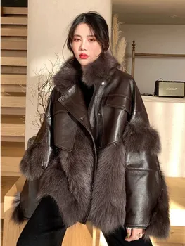 Vintage Kalın Moda sıcak tutan kaban Kürk Ceket kadın 2023 Kış Yeni Kore Moda Taklit Tilki Kürk Yastıklı Ceket Sokak Yıpratır