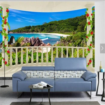 beibehang duvar kağıdı Özel fotoğraf duvar kağıtları çıkartmalar resimleri avrupa balkon ada deniz manzaralı 3d TV zemin papel de parede
