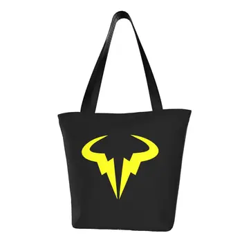 Yeniden kullanılabilir Sarı Nadal Tenis Yıldız alışveriş çantası Kadın Omuz Tuval Tote Çanta Taşınabilir Bakkal Alışveriş Çantaları
