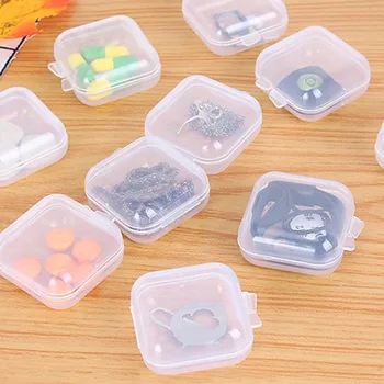 5 adet Mini Şeffaf Plastik Kare saklama kutusu Kulaklık Küçük Parçalar Taşınabilir saklama kutusu Konteyner Takı Organizatör Hap Kutusu