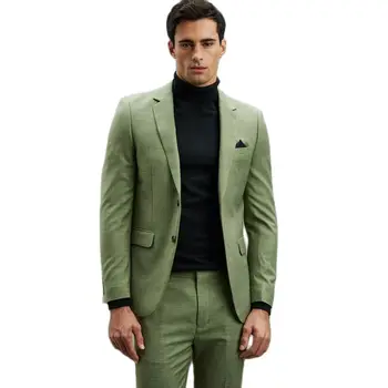 Yakışıklı Yeşil Erkek Takım Elbise Slim Fit Tailor Made Klasik Ceket Blazer Pantolon Resmi Iş Erkek Giysileri Rahat Parti Günlük Seti